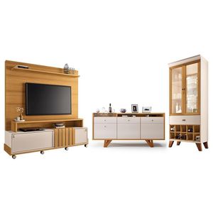 Sala De Estar Bold Com Estante, Buffet Aparador E Cristaleira Cinamomo-off White - Hb Móveis Cinamomo-off White