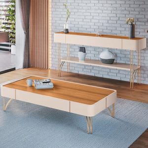 Aparador De Sala Vivant E Mesa Cadenza Off/cinamomo - Hb Móveis