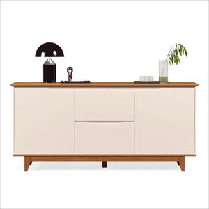 Balcão Buffet Flow 2 Portas 2 Gavetas 163cm Ej Móveis Off White-freijó