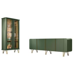 Sala De Jantar Com Cristaleira évora E Balcão Buffet Saluti Verde Pistache - Hb Móveis Verde Pistache