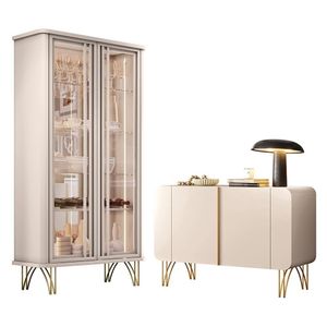 Sala De Jantar Com Cristaleira évora E Balcão Buffet Bevenuto Off White - Hb Móveis Off White