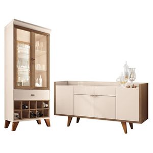 Sala De Jantar Com Cristaleira ópera E Buffet Aparador Melodia Off White-castanho - Hb Móveis Off White-castanho