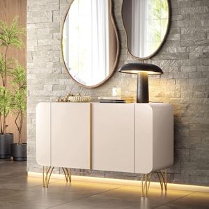 Aparador Buffet Sala Benvenuto Com 2 Portas E Pés Em Aço Off White