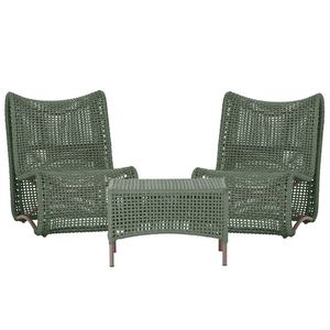 2 Poltronas E Mesa Texas Alumínio Marrom Corda Náutica Trama Verde