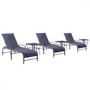 3 Espreguiçadeiras Catar 3 Mesas Garden Corda Náutica Trama Azul