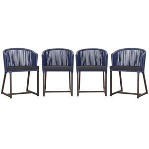 4 Cadeiras De Jantar Noronha Marrom Corda Náutica E11 Trama Azul