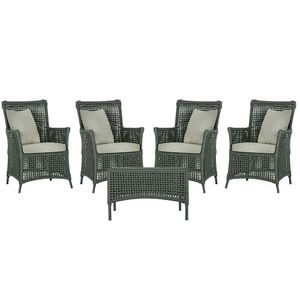 4 Poltronas E 1 Mesa Igapó Alumínio Preta Corda Náutica E3 Verde