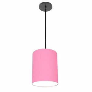 Luminária Pendente Md-4102 Cúpula Em Tecido Cor Rosa-tela Cor Da Canopla Canola Preta E Fio Preto