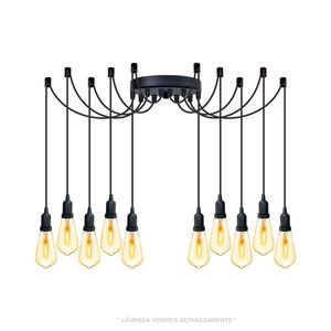 Lustre Aranha Com 10 Pendentes (2m Cabo Preto+ Soquetes + Canopla)