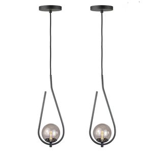 Kit 2 Pendentes Lustres On Drop Preto Globo De Vidro Fume