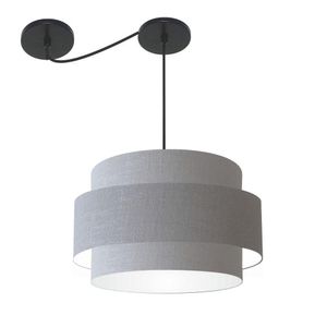 Lustre Sala De Jantar Com Desvio Vivare Md-4401 Cúpula Em Tecido 60cm Rustico Cinza 110V 220V
