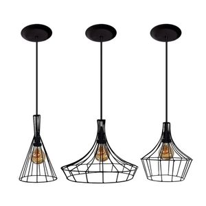 Lustre Pendente Aramado Preto 03 Un
