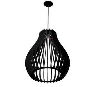 Luminária Teto Tipo Pendente Antares Mdf Completa - Cor:preta