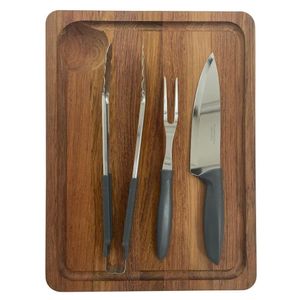 Kit Estação De Corte De 40x30 Cm Em Madeira Jatobá Com Brancal E Acabamento Em óleo Tramontina