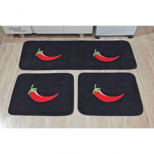 Kit Tapetes de Cozinha Premium Pimenta Preto Guga Tapetes