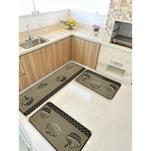 Jogo Tapete Cozinha Kit 3 Peças Sisal Antiderrapante Ks-77