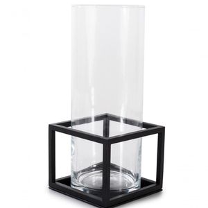 Vaso De Vidro Com Armação Em Aço Preto - Linha Frame - 31 Cms