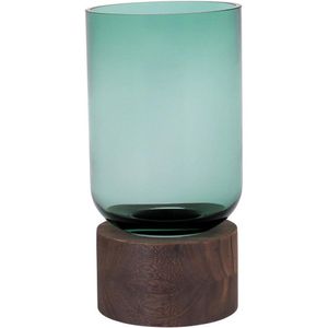 Mondello Vaso 26X13X13Cm Vidro Verde Base Madeira
