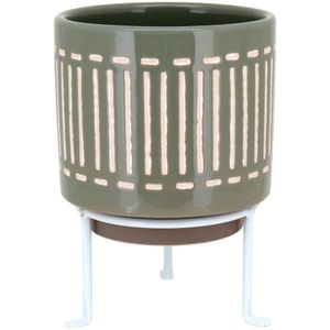 Bernan Cachepô 20X14X14Cm Cerâmica Cinza Com Suporte