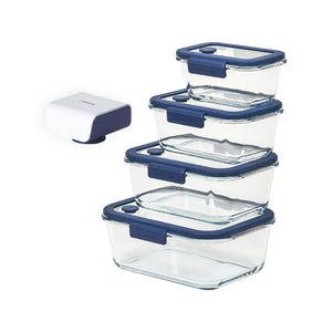Conjunto De Potes De Vidro Hermético Retangular - Bomba Elétrica De Sucção A Vácuo - 5 Peças - Neoflam - Glacé Z