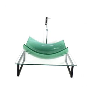 Kit Cuba De Vidro Retangular 10mm Verde Tampo 50cm Incolor Com Suporte Torneira Valvula
