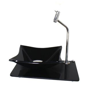 Kit Cuba De Vidro 10mm Tampo 40cm Preto Torneira Válvula