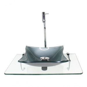 Kit Cuba De Vidro Quadrada 10Mm Prata Com Tampo 50Cm Incolor E Suporte Cromado