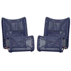 2 Poltronas Texas Em Alumínio Marrom Corda Náutica Trama Azul