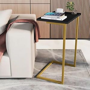 Mesa Lateral Sofá Cama Apoio Centro Canto Preto E Dourado