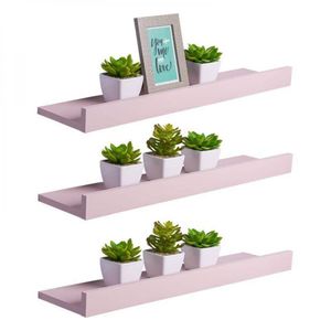 Kit 3 Prateleiras Porta Quadros 90 x 10cm Rosa Claro Invisível