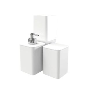 Kit Banheiro Com Porta Algodão Escovas E Sabonete Líquido - Stolf Branco