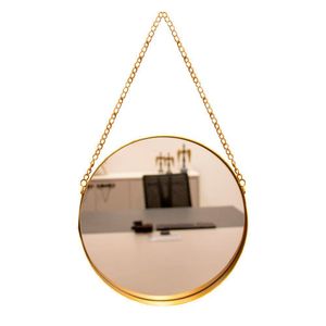Espelho Redondo Dourado Com Alça de Corrente Dourado 26x5 Cm