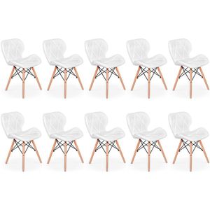 Kit 10 Cadeiras De Jantar Charles Eames Slim Wood Estofada - Branco
