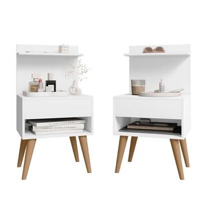 Kit 2 Mesinhas De Cabeceira Moderna Com Gaveta E Prateleira Kosovo Branco