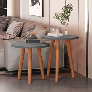 Conjunto Kit Mesa De Cabeceira Redonda Canto Apoio Cama Quarto Atalanta Cinza