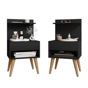 Kit 2 Mesinhas De Cabeceira Moderna Com Gaveta E Prateleira Kosovo Preto