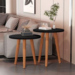 Conjunto Kit Mesa De Cabeceira Redonda Canto Apoio Cama Quarto Atalanta Preto