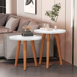 Conjunto Mesa De Cabeceira Redonda Canto Apoio Cama Quarto Atalanta Branco