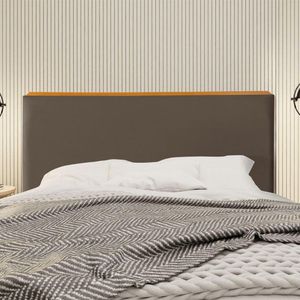 Cabeceira Cama Box King 1,93m Estofada Detalhe Em Madeira Java Veludo Marrom