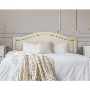 Cabeceira Queen Curva Luxo 160x60 Suede Off White - Tachas Prata