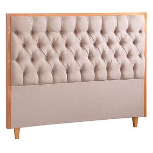 Cabeceira Queen Luxo Sevilha Linho Com Detalhe Em Madeiras M Bege