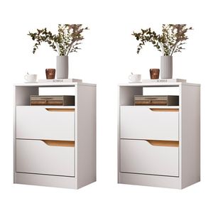 Kit 2 Mesas De Cabeceira Sole 2 Gavetas Flex Branco-freijó - Móveis Albatroz Branco-freijó