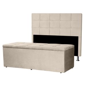 Kit Cabeceira E Calçadeira Baú Solteiro 0,90m Roma Suede - Pallazio Cor Azul Marinho