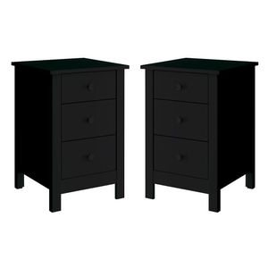 Kit 02 Mesas De Cabeceira 3 Gavetas 36 Cm Dm113 Preto Dtall Preto