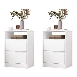 Kit 2 Mesas De Cabeceira Sole 2 Gavetas Flex Branco Fosco - Móveis Albatroz Branco Fosco