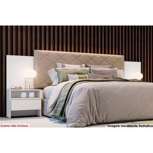 Painel Cama Box Madeirado Branco Casal Everest Plus 2 Mesas C- 2 Gavetas Branco - Novo Horizonte
