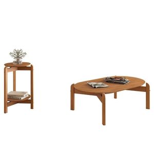 Conjunto De Mesas Lizz Lateral Redonda E Oblonga Cedro - Casa D Cedro