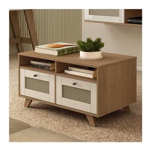 Mesa De Centro Retangular 2 Gavetas 91cm Retrô Multimóveis Cr45313 Cinamomo-off White