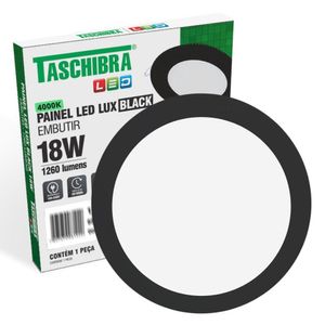 Painel De Led Redondo Embutir 18w Preto Bivolt Taschibra 4000k Luz Neutra