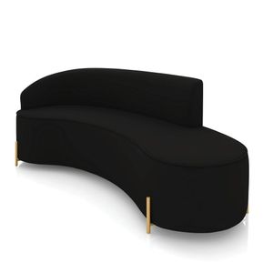 Sofá 4 Lugares Orgânico 220cm Pé Dourado Morgan Veludo Preto D03 - D'rossi